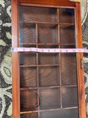 Vintage Wooden Curio Knick Knack Trinket Wall Display Shelf w/ Glass Door